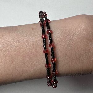 Black and Pink bracelet memory wire handmade one size
